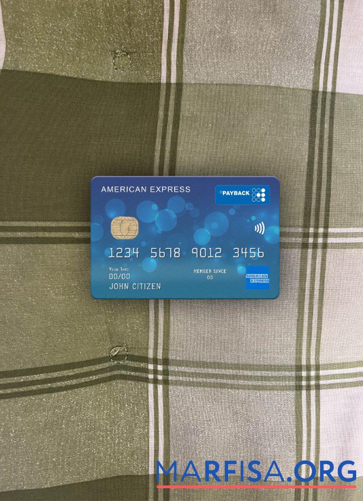 Blank USA First Bank of Wiki AMEX payback card photolook front example